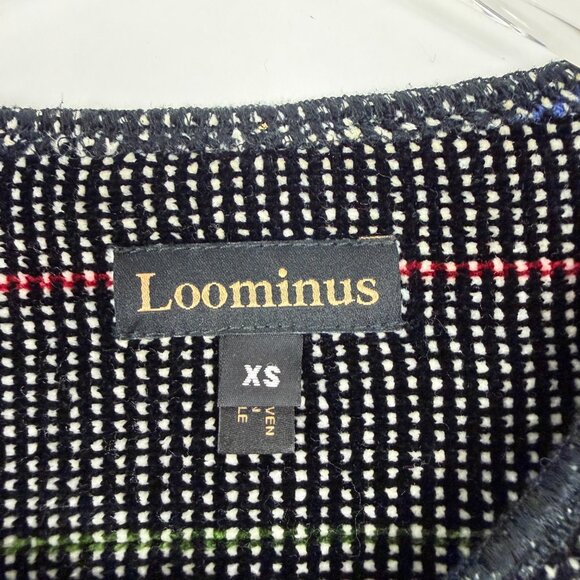 Loominus Handwovens Cardigan Women's XS Black Print Chenille Sweater Blazer - Picture 4 of 12